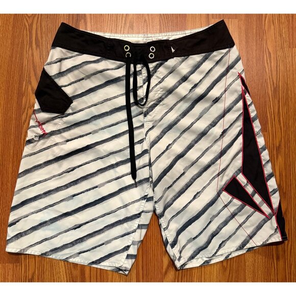 Volcom Board Shorts Mens 34 12" Beach Swim Trunks Striped Big Logo - Picture 1 of 6